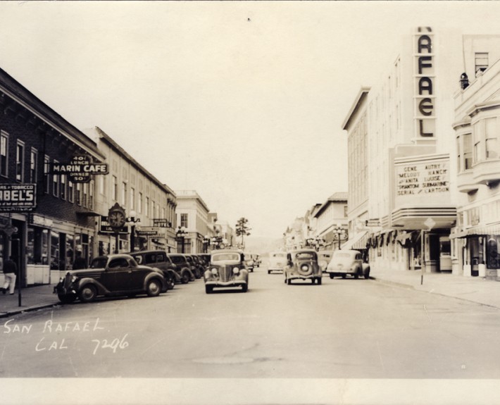 Fourth Street in San Rafael during the early 1940s. Photo Credit: Anne T. Kent California Room, Marin County Free Library